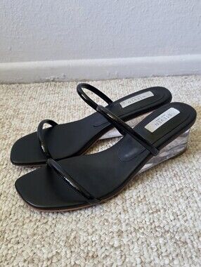 Steve Madden Black Patent Strappy Clear Block Heel Sandals Size 9